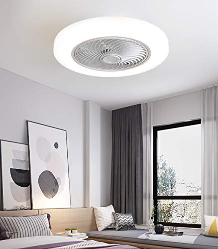 HYKISS Ventilador De Techo LED con Lámpara Moderno 72W Invisible Ultra Silencioso Velocidad del Viento Ajustable Luz del Ventilador Dormitorio Sala Restaurante Fan Iluminación (Ø52CM),Blanco