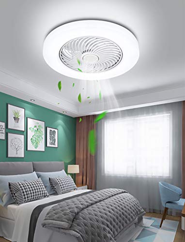 HYKISS Ventilador De Techo LED con Lámpara Moderno 72W Invisible Ultra Silencioso Velocidad del Viento Ajustable Luz del Ventilador Dormitorio Sala Restaurante Fan Iluminación (Ø52CM),Blanco