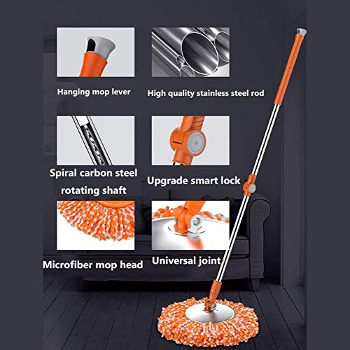 HYZXKJuego Giratorio De Trapeador Y Balde De Manos Libres para Limpieza De Pisos con Canasta De Metal Bandeja De Plástico 2 Cabezales De Trapeador De Súper Fibra