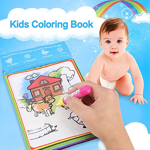 Hztyyier Libro magico Agua con Manual de Dibujo y Pluma de Color mágico a Base de Agua para niños Early Learn Pintura Toy