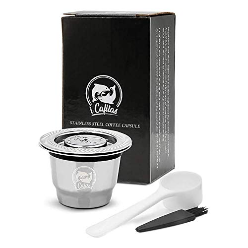 i Cafilas Nespresso café cápsula Recargable Acero Inoxidable Rellenables Reutilizable Recargable Nespresso CAFETERAS Filtros Rica Crema (Plaza+Cápsulas)