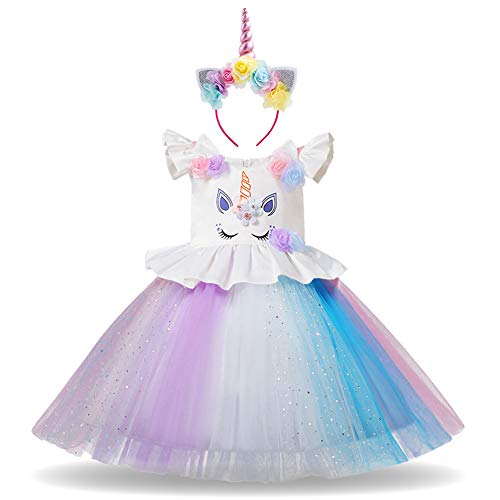 IBTOM CASTLE Vestido de Tutu Princesa Unicornio Arco Iris Fiesta de cumpleaños Disfraz Bautizo para Niña Vestido Infantil Ceremonia Púrpura 18 Meses