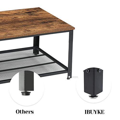 IBUYKE Mesa de Centro en diseño Industrial, 105x45x60 cm, para la televisión, para el salón, con Gran Estante, Patas Regulables, Protege el Suelo, con Estructura de Metal TMJ012H