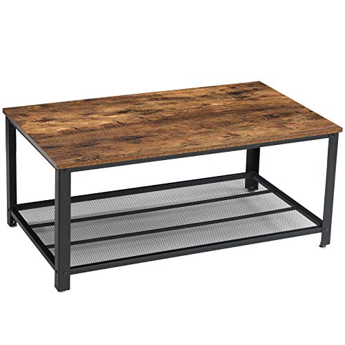 IBUYKE Mesa de Centro en diseño Industrial, 105x45x60 cm, para la televisión, para el salón, con Gran Estante, Patas Regulables, Protege el Suelo, con Estructura de Metal TMJ012H