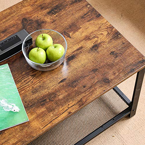 IBUYKE Mesa de Centro en diseño Industrial, 105x45x60 cm, para la televisión, para el salón, con Gran Estante, Patas Regulables, Protege el Suelo, con Estructura de Metal TMJ012H