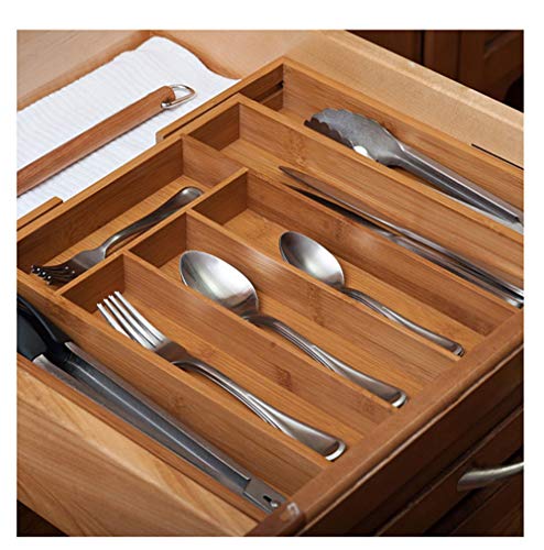 IDAS Divisor de Cajones de Madera,Organizador de Cajones Expandible, con Cubertería de Alta Gama y Bandeja para Cubiertos,Divisor de Cajón Empotrado para Cubiertos y Utensilios de Cocina