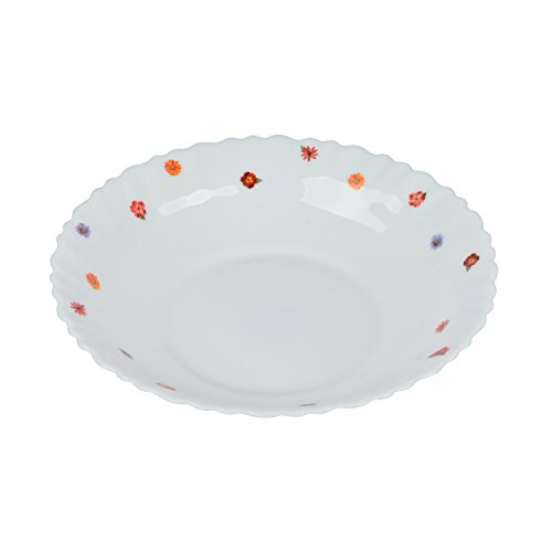 Ideal casa Vajilla compuesta por 18 Piezas de Vidrio Opal Blanco y con decoración Floral. Siena Opal