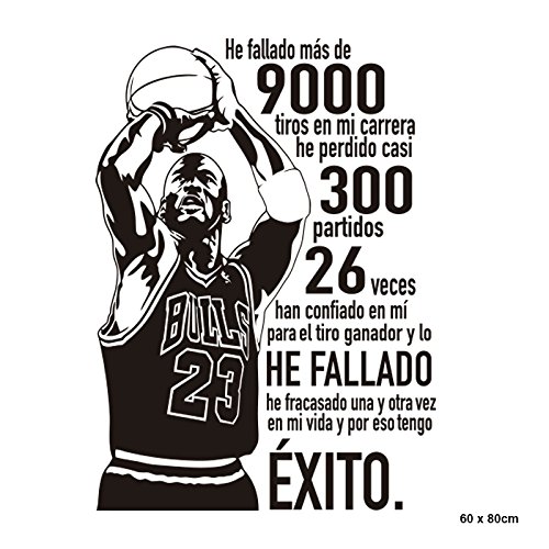 IDEAVINILO ÚNICO Vendedor Original- Vinilo Decorativo de Michael Jordan He fallado más de 9000 tiros en mi Carrera.Compre SÓLO Original Color Negro. Medidas: 60x80cm