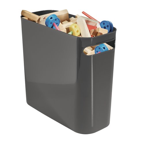 iDesign Cubo de basura con asas, papelera pequeña de plástico para residuos, moderna papelera de cocina, baño y oficina, gris
