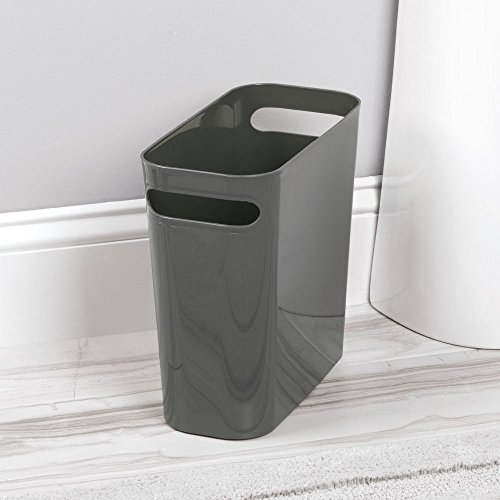iDesign Cubo de basura con asas, papelera pequeña de plástico para residuos, moderna papelera de cocina, baño y oficina, gris