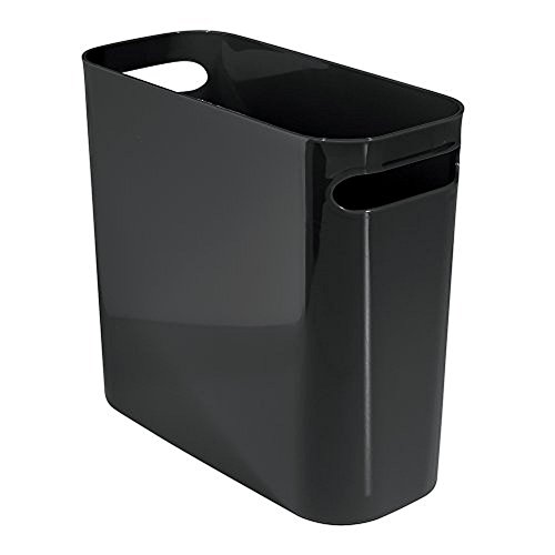 iDesign Cubo de basura con asas, papelera pequeña de plástico para residuos, moderna papelera de cocina, baño y oficina, negro