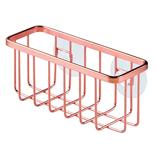 iDesign Estropajero, pequeño organizador de fregadero de metal con revestimiento resistente, porta estropajos para cocina, color cobre