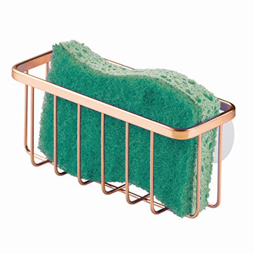 iDesign Estropajero, pequeño organizador de fregadero de metal con revestimiento resistente, porta estropajos para cocina, color cobre