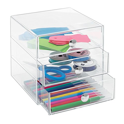 iDesign Organizador de maquillaje con 3 cajones, compacta minicómoda de plástico, mini cajonera cuadrada para productos de belleza y cosméticos, transparente