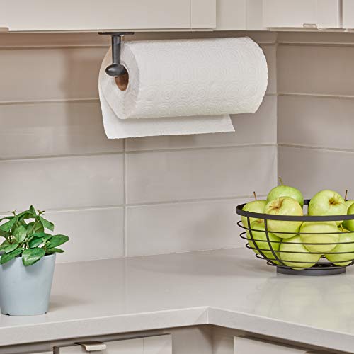iDesign Portarrollos de cocina, pequeño soporte para papel de metal, portarrollos de pared para colocar 1 rollo de papel de cocina, negro mate