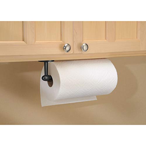 iDesign Portarrollos de cocina, pequeño soporte para papel de metal, portarrollos de pared para colocar 1 rollo de papel de cocina, negro mate