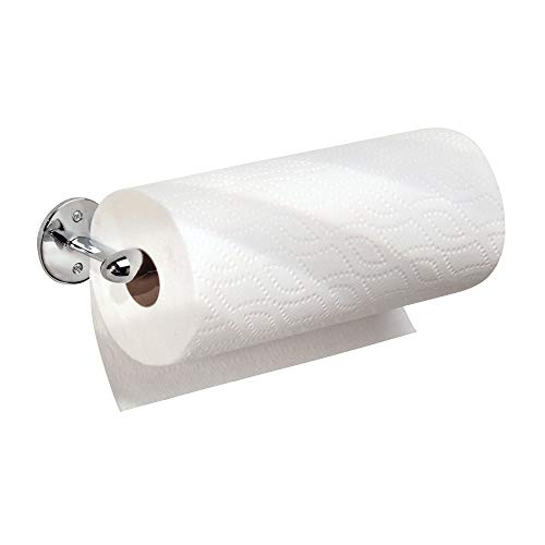 iDesign Portarrollos de cocina, pequeño soporte para papel de metal, portarrollos de pared para colocar 1 rollo de papel de cocina, plateado