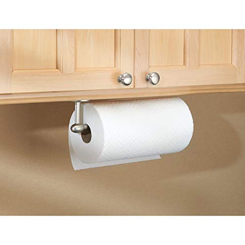 iDesign Portarrollos de cocina, pequeño soporte para papel de metal, portarrollos de pared para colocar 1 rollo de papel de cocina, plateado mate