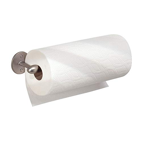 iDesign Portarrollos de cocina, pequeño soporte para papel de metal, portarrollos de pared para colocar 1 rollo de papel de cocina, plateado mate