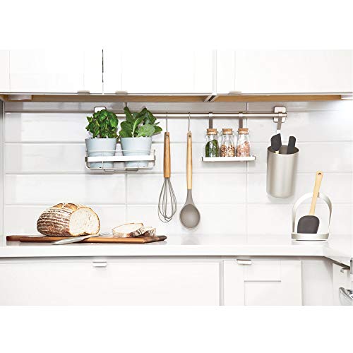 iDesign Posacucharas para la encimera, soporte para utensilios de cocina de metal y plástico, portacubiertos para cucharón, plateado mate/blanco mate