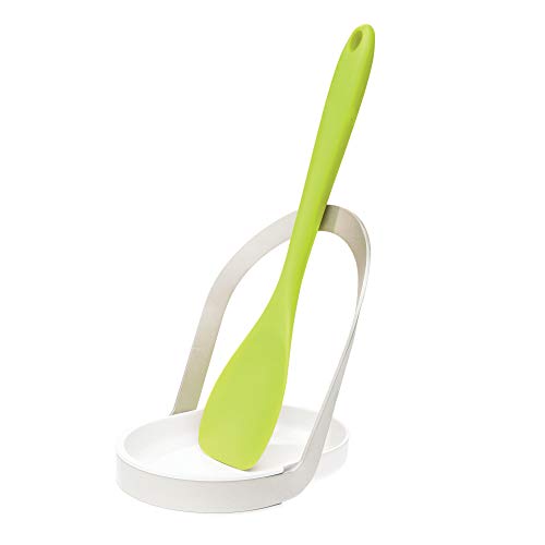 iDesign Posacucharas para la encimera, soporte para utensilios de cocina de metal y plástico, portacubiertos para cucharón, plateado mate/blanco mate