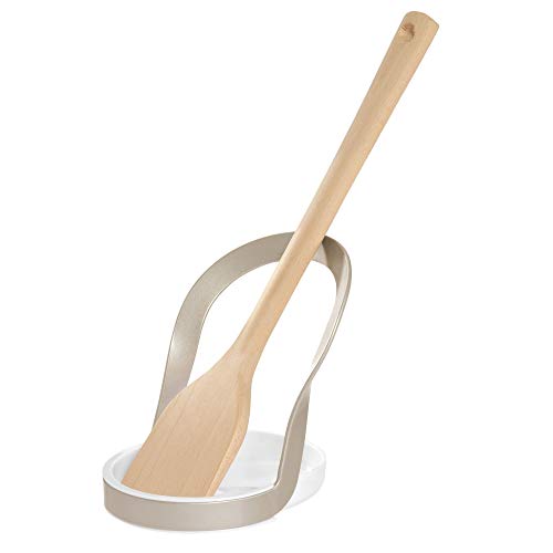 iDesign Posacucharas para la encimera, soporte para utensilios de cocina de metal y plástico, portacubiertos para cucharón, plateado mate/blanco mate