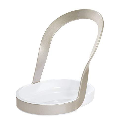 iDesign Posacucharas para la encimera, soporte para utensilios de cocina de metal y plástico, portacubiertos para cucharón, plateado mate/blanco mate