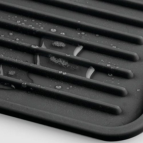 iDesign Secaplatos para fregadero, alfombrilla escurreplatos de silicona para fregadero de tamaño grande, escurridor de platos y vasos, negro