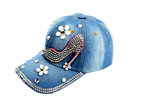 idopy sol sombrero gorra de béisbol con tachuelas de diamante ajustable de la mujer Denim Jean