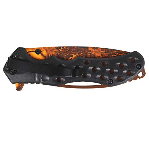 iFIELD Navaja Deportiva asistida Basic EL29033, Mango ABS Negro, Hoja de 10 cm Naranja con impresión 3D con Sierra, con Clip cinturón, Herramienta de Camping para Pesca, Caza, Actividad Deportiva