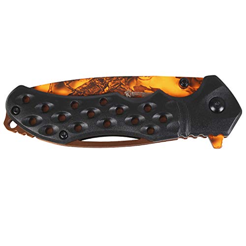 iFIELD Navaja Deportiva asistida Basic EL29033, Mango ABS Negro, Hoja de 10 cm Naranja con impresión 3D con Sierra, con Clip cinturón, Herramienta de Camping para Pesca, Caza, Actividad Deportiva