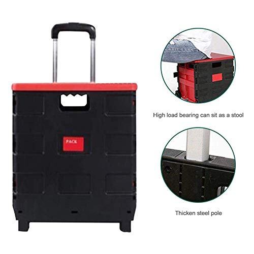 IG Storagc Portátil Plegable de la Mano de Camión con Las Ruedas de Carros Autoservicio, Ligero Subir Escaleras Cesta Extraíble Impermeable Bolsa Extraíble con Tapa para Ir de Compras O la Pesca 38X3