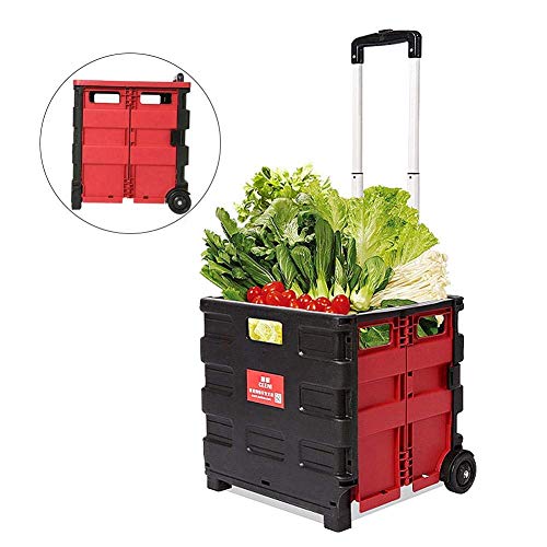 IG Storagc Portátil Plegable de la Mano de Camión con Las Ruedas de Carros Autoservicio, Ligero Subir Escaleras Cesta Extraíble Impermeable Bolsa Extraíble con Tapa para Ir de Compras O la Pesca 38X3