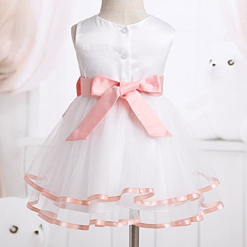 iiniim Vestido de Bautizo Bebé Niña Recién Nacido Vestido Blanco Brodado de Bautizo Boda Princesa Tutú Bowknot Traje de Bautizo Fiesta Ceremonia Conjunto con Bragas 0-24 Meses Rosa 12-18 Meses