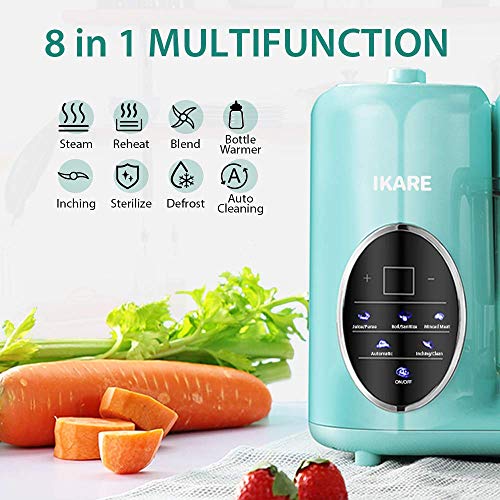 IKARE Robot de Cocina Bebé- 8 en 1 Procesador de Alimentos Bebes con tanque de agua desmontable y cesta y taza de vapor - Panel de control táctil - Cocina comida para bebé en 15 minutos