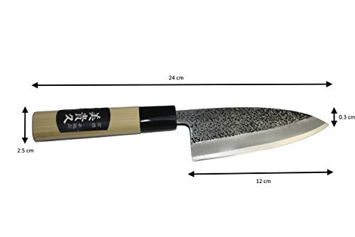 Ikeuti Cuchillo de Cocina Deba Japones Artesanal Kozabe Hoja martillada 12 cm- Cuchillos de Cocina Profesionales - Forjado a Mano