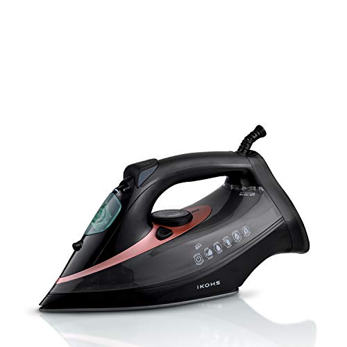 IKOHS Memphis 3000 - Plancha de Vapor, 3000 W, 240g Golpe de Vapor, 58g/min Vapor Constante, Revestimiento Ceramic Coat, 23.7x13cm,Color Negro