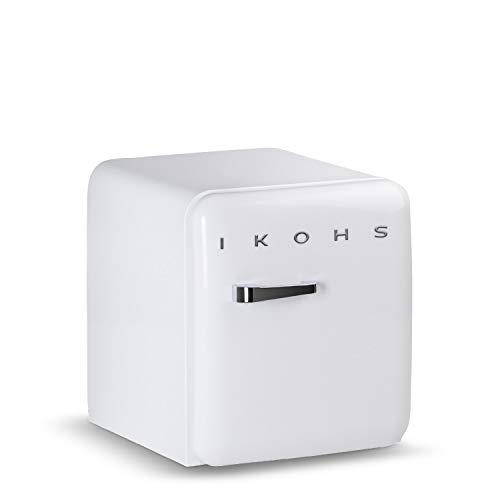 IKOHS Retro Fridge - Frigorífico con diseño, Control de Temperatura Ajustable, Estantes Intercambiables, Estética Vintage de los años 50, Clase Energética A+ (Blanco, 50 cm)