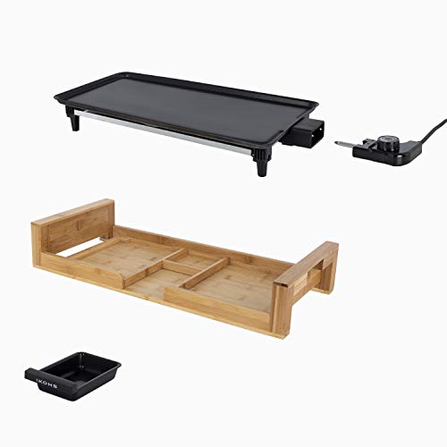 IKOHS SAIKU Grill - Plancha de Asar Eléctrica, Cocina por Igual en Toda la Superficie 53x25,8 cm, Antiadherente, Resistente al Rayado, Fácil Limpieza, Bandeja Colectora de Salsas, 2000W