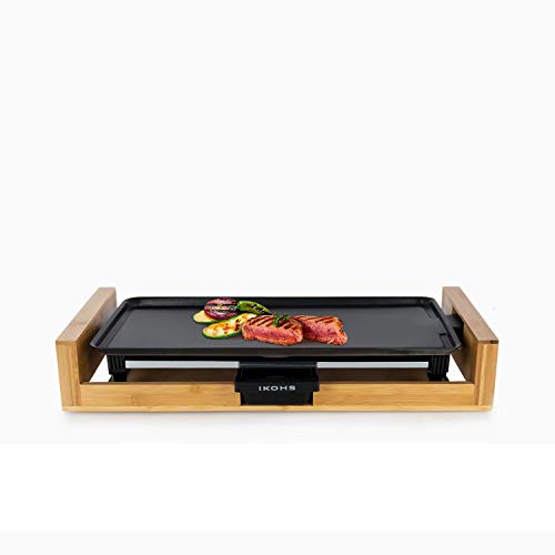 IKOHS SAIKU Grill - Plancha de Asar Eléctrica, Cocina por Igual en Toda la Superficie 53x25,8 cm, Antiadherente, Resistente al Rayado, Fácil Limpieza, Bandeja Colectora de Salsas, 2000W