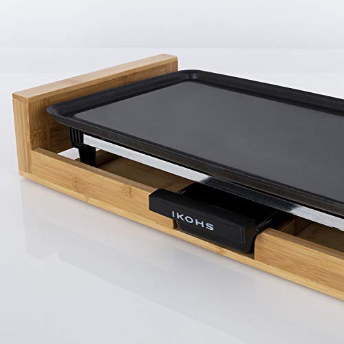 IKOHS SAIKU Grill - Plancha de Asar Eléctrica, Cocina por Igual en Toda la Superficie 53x25,8 cm, Antiadherente, Resistente al Rayado, Fácil Limpieza, Bandeja Colectora de Salsas, 2000W