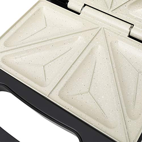IKOHS Stone Easy - Sandwichera con Capacidad para 2 Sándwiches, 750 W, Recubierta Cerámica Antiadherente, Pinza de Cierre, Angulo de Apertura 105°, 2 Indicadores Luminosos, Libre BPA, con Asas