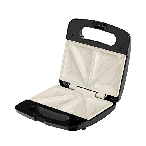 IKOHS Stone Easy - Sandwichera con Capacidad para 2 Sándwiches, 750 W, Recubierta Cerámica Antiadherente, Pinza de Cierre, Angulo de Apertura 105°, 2 Indicadores Luminosos, Libre BPA, con Asas