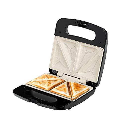 IKOHS Stone Easy - Sandwichera con Capacidad para 2 Sándwiches, 750 W, Recubierta Cerámica Antiadherente, Pinza de Cierre, Angulo de Apertura 105°, 2 Indicadores Luminosos, Libre BPA, con Asas