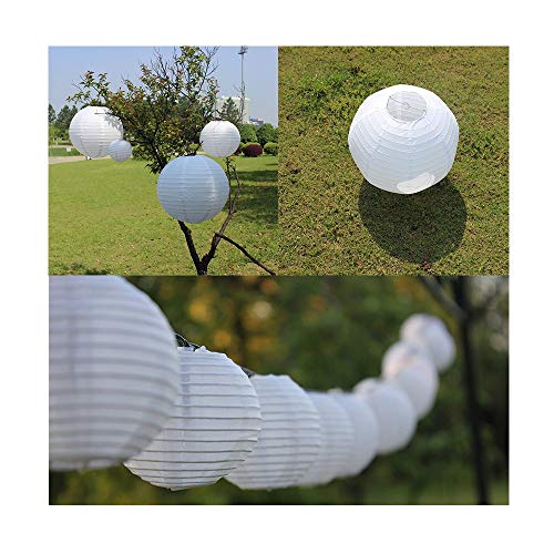 ilauke 12PCS 12" Linternas de Papel Farolillo Papel Redondo para decoración (12piezas, blanco)