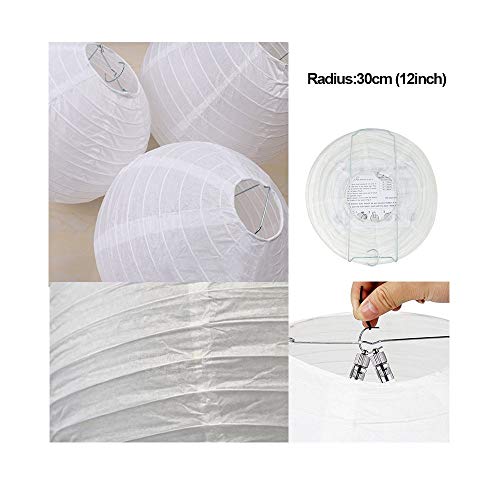 ilauke 12PCS 12" Linternas de Papel Farolillo Papel Redondo para decoración (12piezas, blanco)