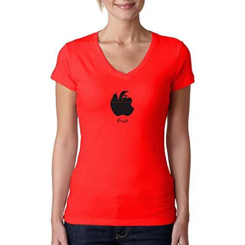 Im-Shirt Fun - Camiseta de manga corta para mujer (cuello en pico, diseño de manzana, plátano, pera, cesta de fruta) rojo XL