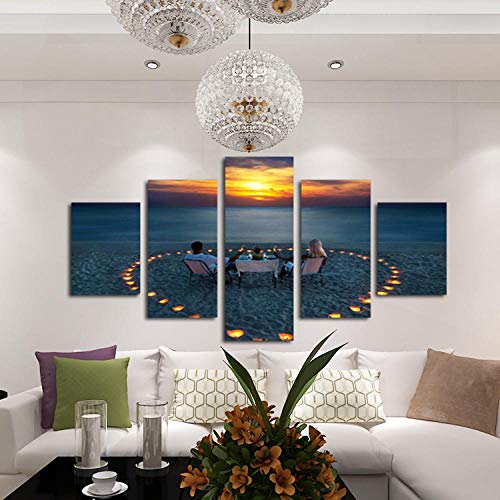 Imágenes de alta definición con vistas al mar personalizadas de fábrica 5 piezas de paisaje al atardecer pintura al óleo playa azul decoración de la habitación de amor kavas art Rkmaster
