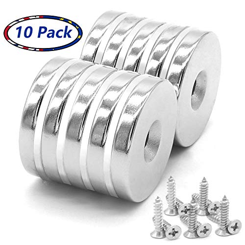 Imanes de agujero avellanado de disco de neodimio de 10 unidades, imanes fuertes, permanentes, de tierra rara 30 mm x 5 mm, con 10 tornillos