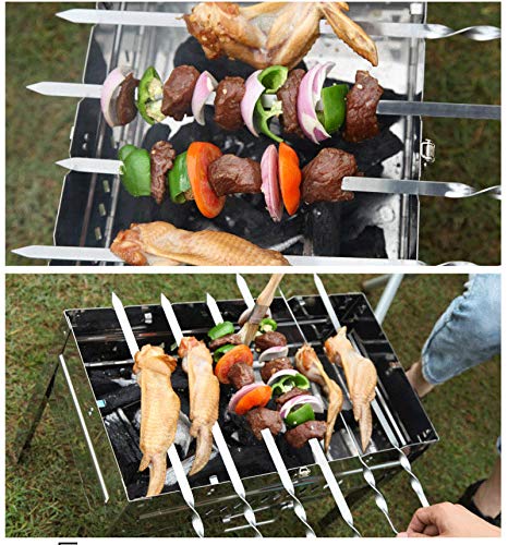 IMEEA Kabob Brochetas grandes de metal plano para barbacoa, pinchos de acero inoxidable de 53,8 cm con mango de madera para asar, juego de 6